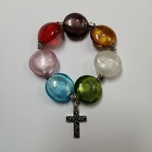 Blown Glass Bead Bracelet The 7 Virtues With Cross